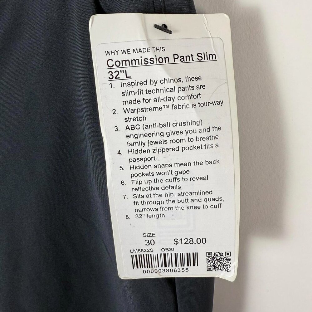 NWT Lululemon Commission Pant Slim Fit Dark Gray 30x30 - Picture 2 of 4